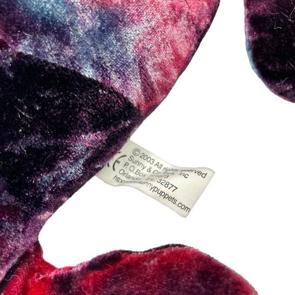 Vintage Y2K TyeDye Tree Frog Purple Blue Funky Hand Puppet Sunny Puppets 2003 Lg - Picture 11 of 11